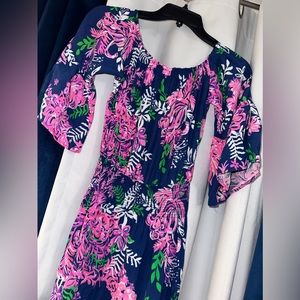 Lilly Pulitzer Ravyn Midi Dress Oyster Bay Navy Ruffle Your Feathers